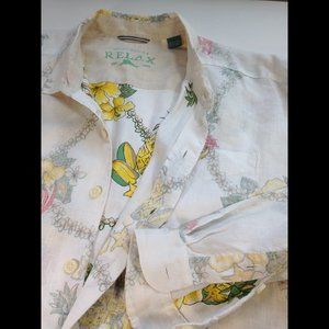 Tommy Bahama LONG SLEEVE Linen Shirt Reverse Print Tropical Fruit Floral NEW 2XL